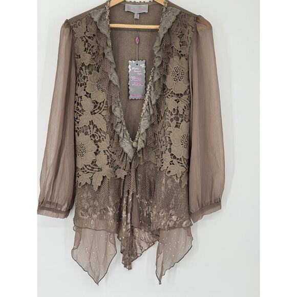 NWT Pretty Angel Blouse Jacket Womens M Lace Rhinestone Embroidery Gypsy Fairy - Picture 1 of 13